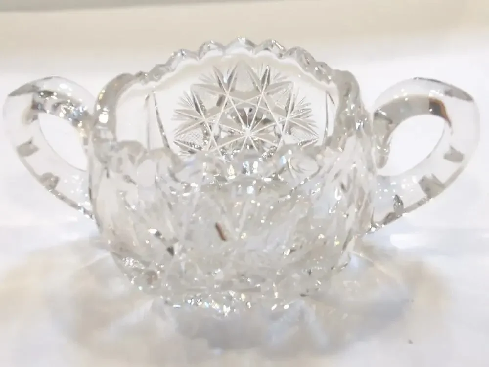 Antique APB Cut Crystal Sugar Bowl, Sawtooth Rim, Two Handles